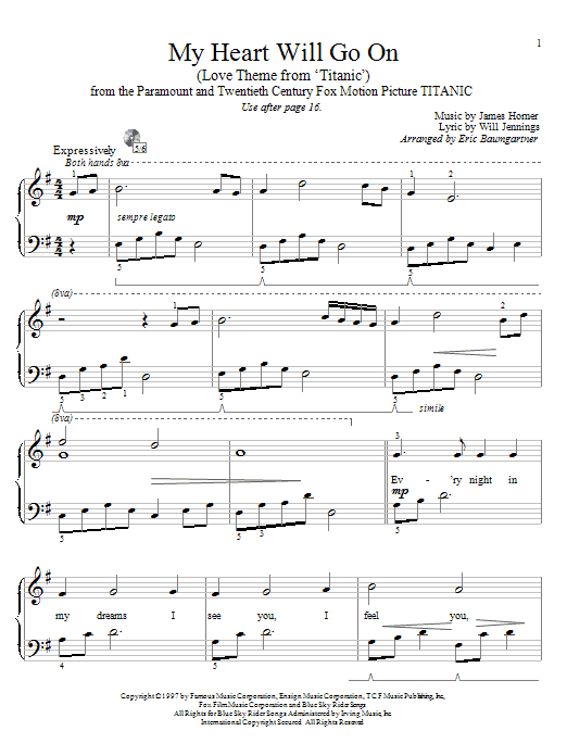 Eric Baumgartner My Heart Will Go On (Love Theme from Titanic) sheet music notes and chords. Download Printable PDF.