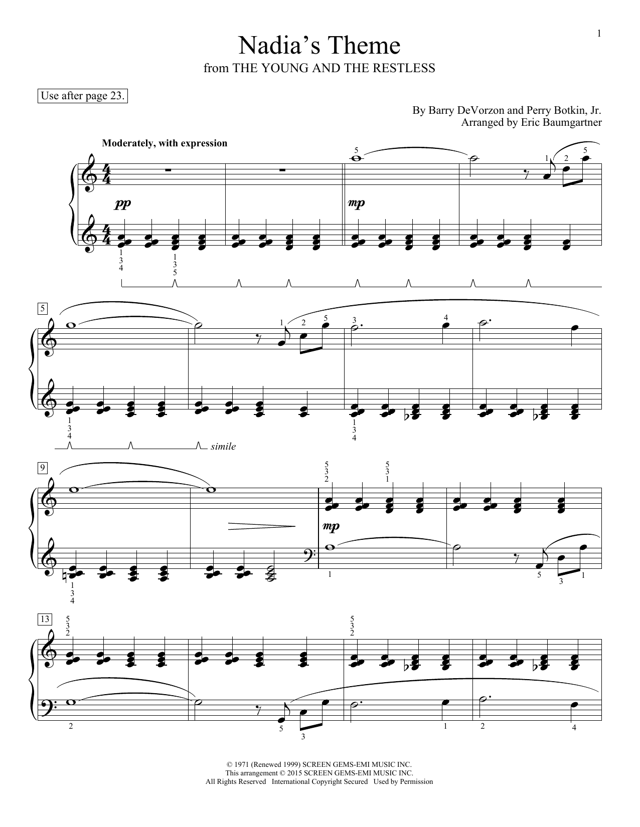 Eric Baumgartner Nadia's Theme sheet music notes and chords. Download Printable PDF.