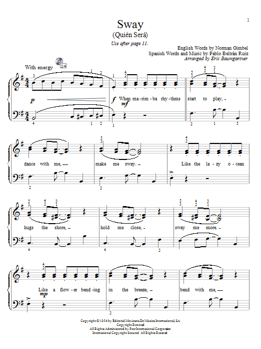 Eric Baumgartner Sway (Quien Sera) sheet music notes and chords. Download Printable PDF.