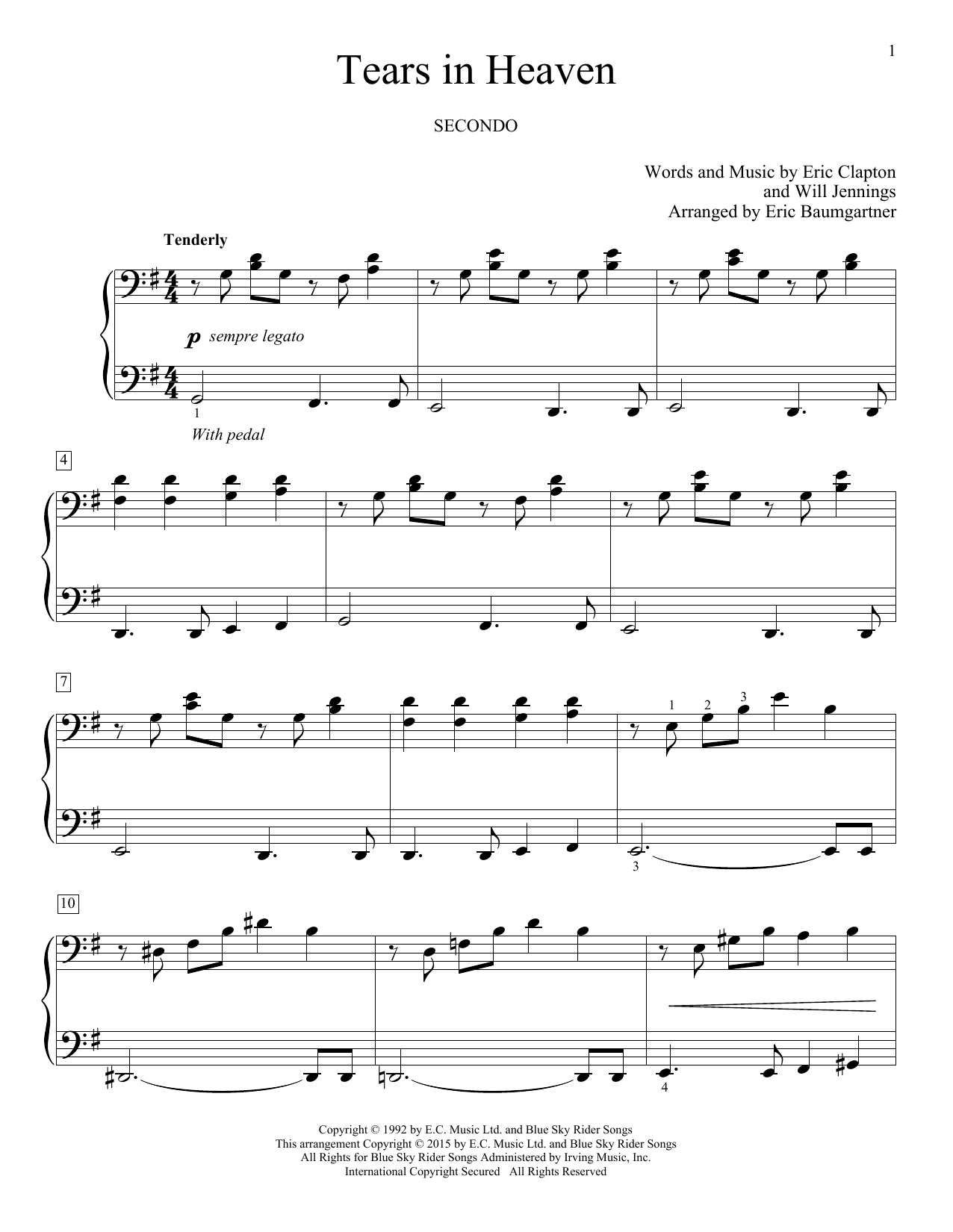 Learn to play Eric Clapton Tears In Heaven sheet music for Piano Duet in minutes. Price: 7.8900$ Eric Clapton Tears In Heaven sheet music notes and chords arranged for Piano Duet