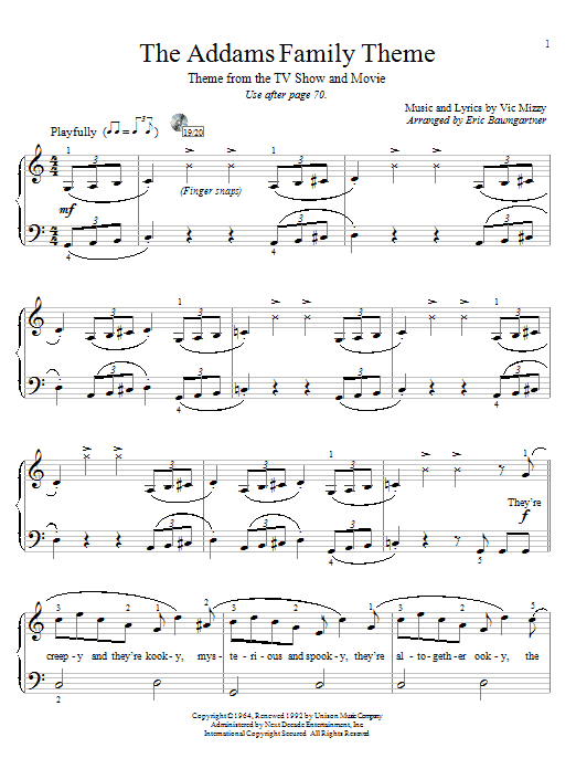 Eric Baumgartner The Addams Family Theme sheet music notes and chords. Download Printable PDF.