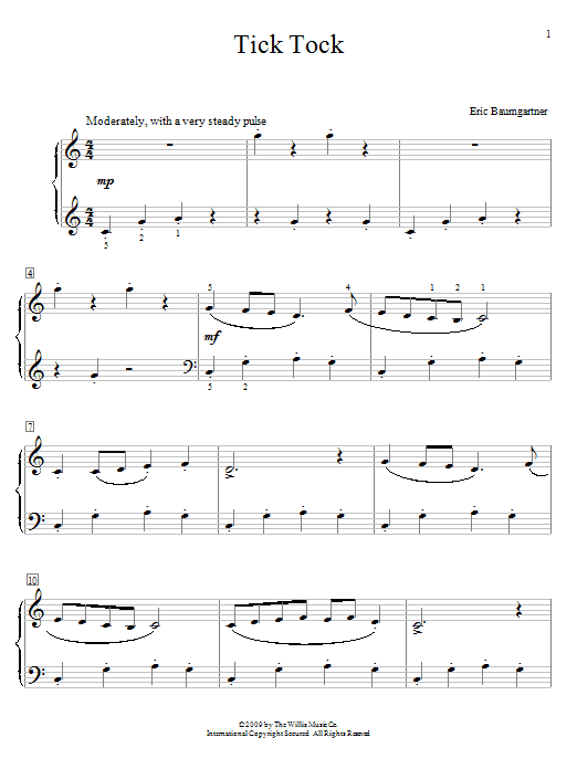 Learn to play Eric Baumgartner Tick Tock sheet music for Educational Piano in minutes. Price: 6.9900$ Eric Baumgartner Tick Tock sheet music notes and chords arranged for Educational Piano