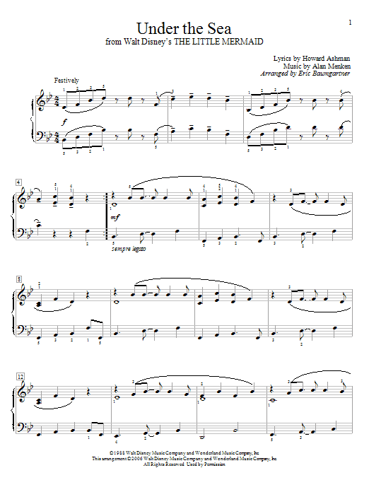 Learn to play Eric Baumgartner Under The Sea (from The Little Mermaid) sheet music for Educational Piano in minutes. Price: 6.9900$ Eric Baumgartner Under The Sea (from The Little Mermaid) sheet music notes and chords arranged for Educational Piano