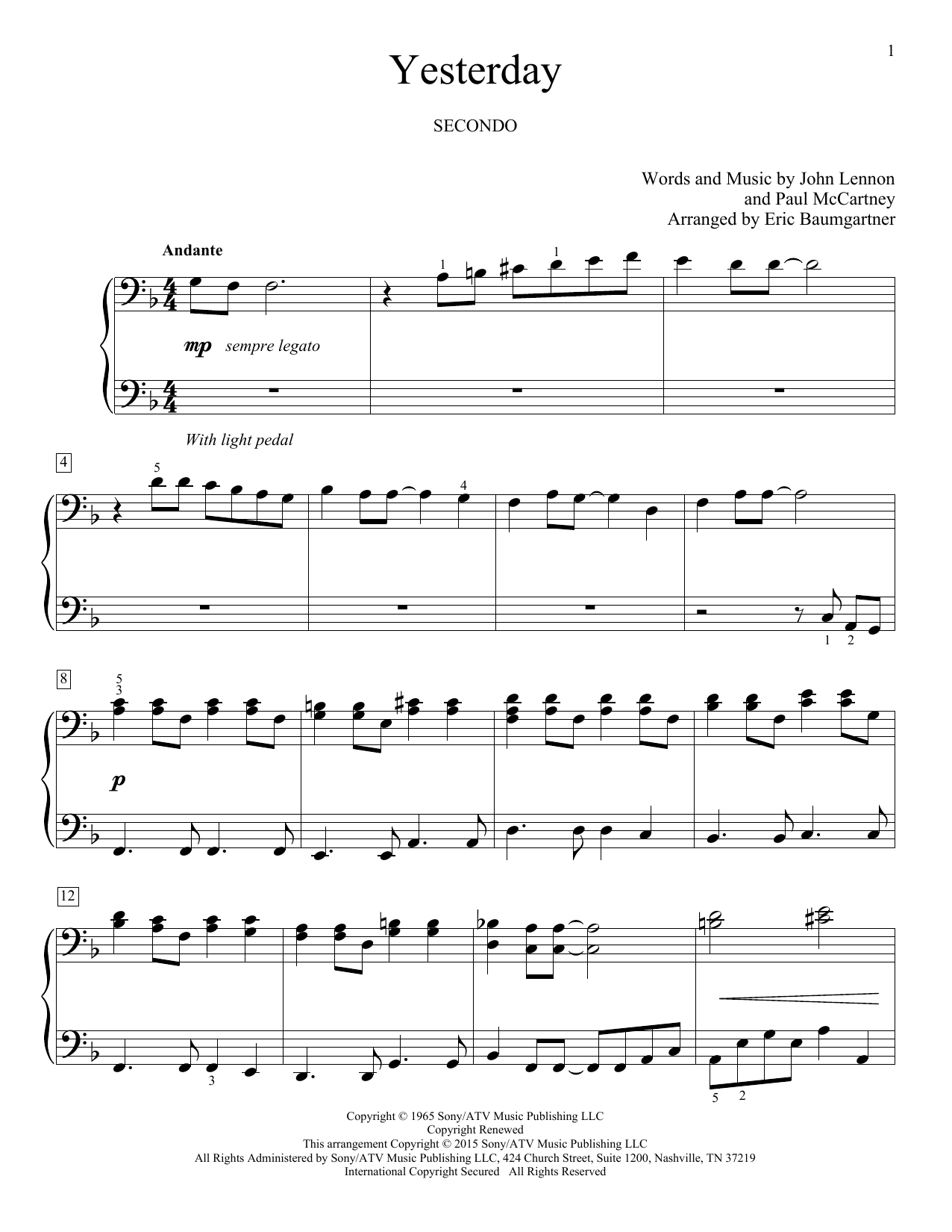 The Beatles Yesterday sheet music notes and chords. Download Printable PDF.