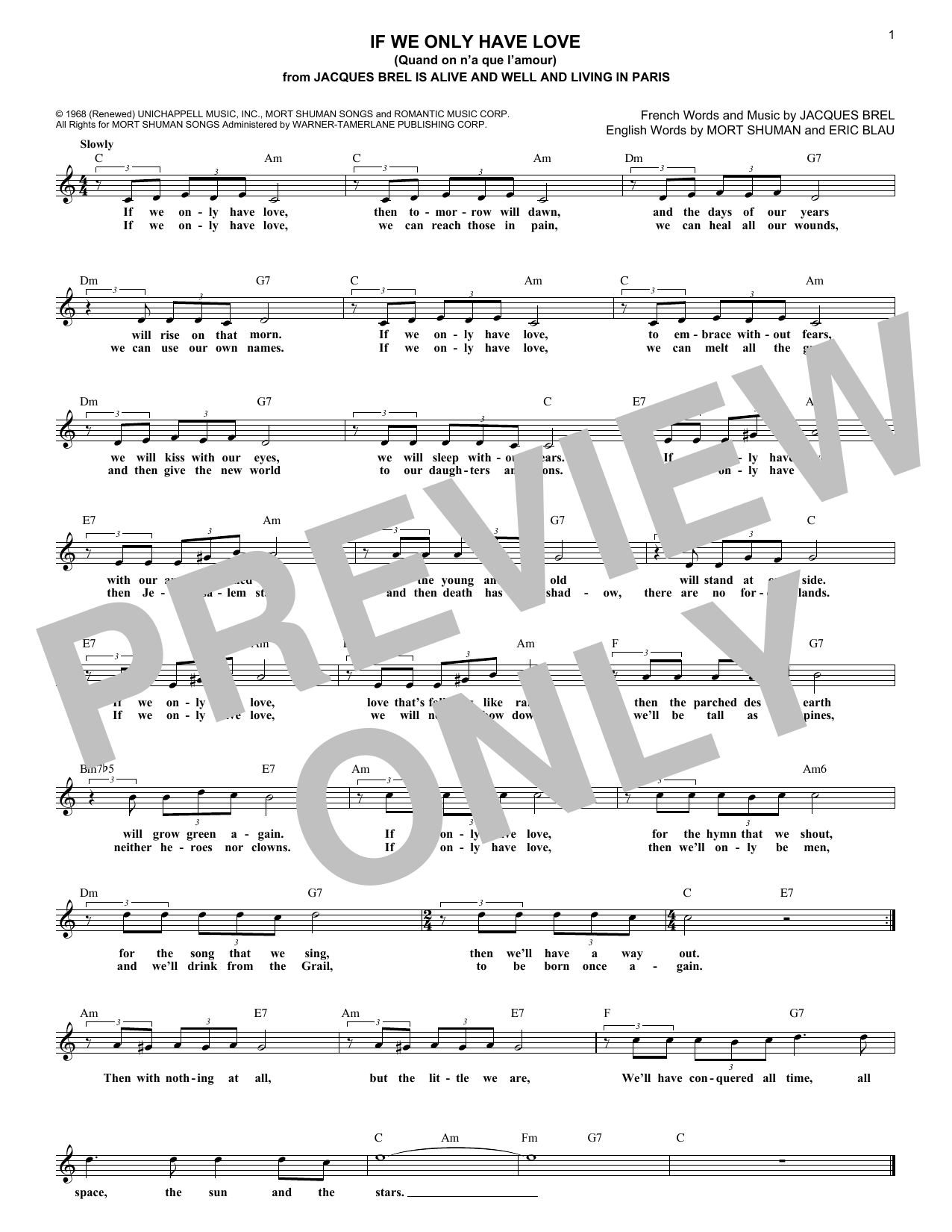 Eric Blau If We Only Have Love (Quand On N'a Que L'amour) sheet music notes and chords arranged for Lead Sheet / Fake Book