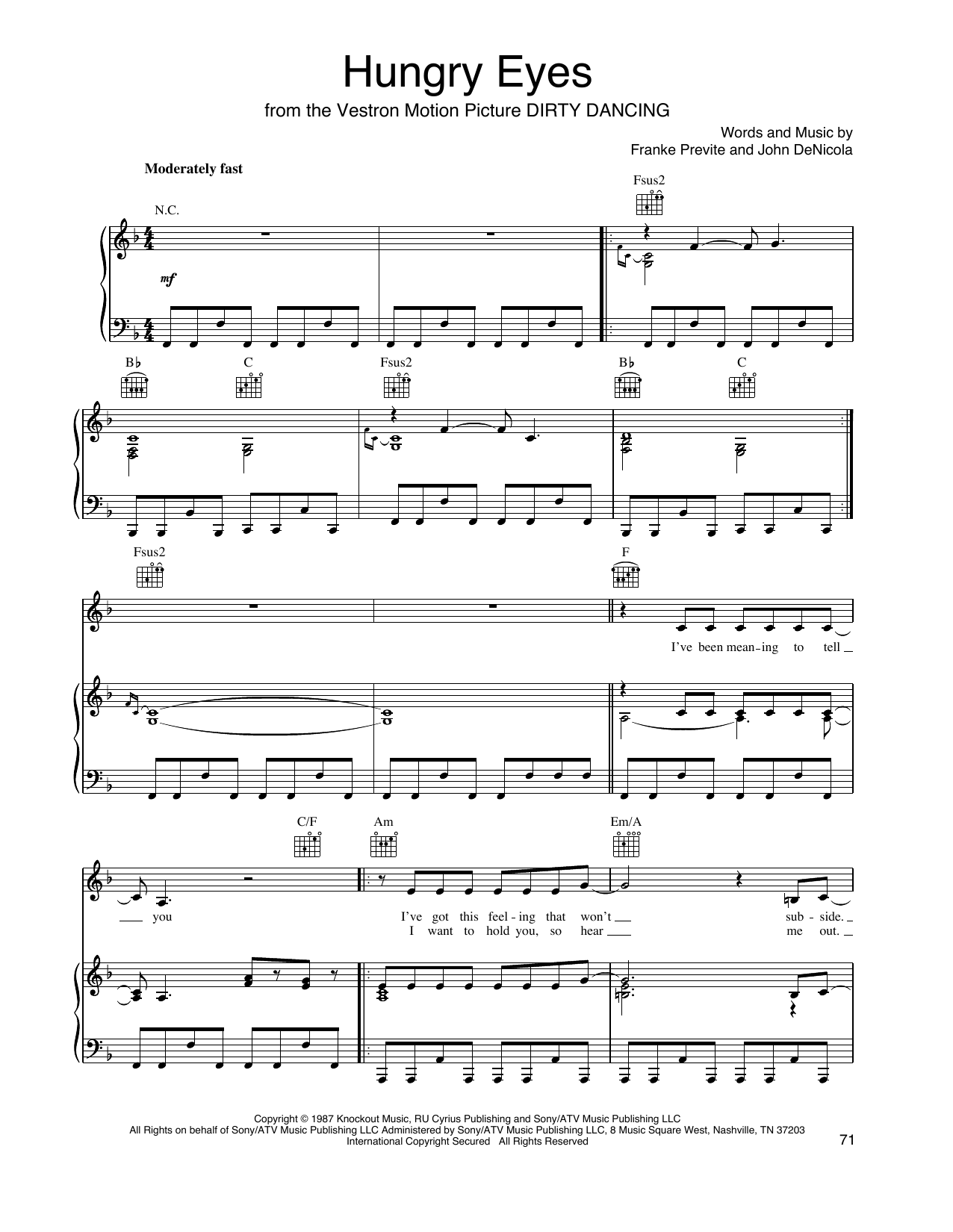 Eric Carmen Hungry Eyes sheet music notes and chords. Download Printable PDF.