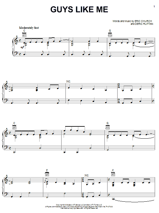 Learn to play Eric Church Guys Like Me sheet music for Piano, Vocal & Guitar Chords (Right-Hand Melody) in minutes. Price: 7.8900$ Eric Church Guys Like Me sheet music notes and chords arranged for Piano, Vocal & Guitar Chords (Right-Hand Melody)