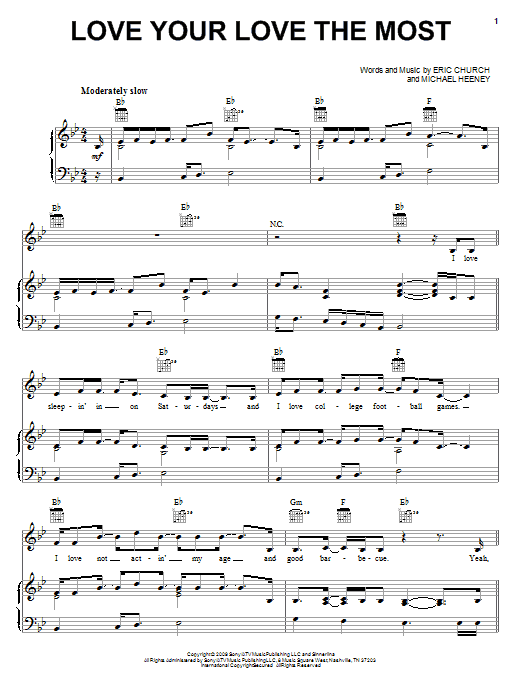 Eric Church Love Your Love The Most sheet music notes and chords arranged for Piano, Vocal & Guitar Chords (Right-Hand Melody)