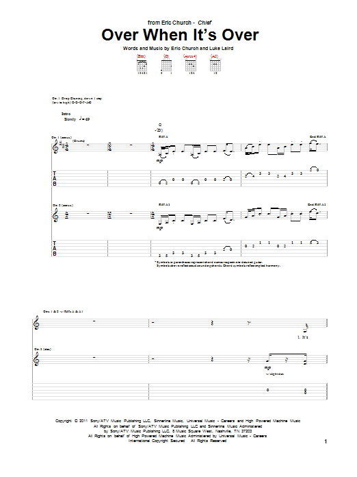 Learn to play Eric Church Over When It's Over sheet music for Guitar Tab in minutes. Price: 7.8900$ Eric Church Over When It's Over sheet music notes and chords arranged for Guitar Tab