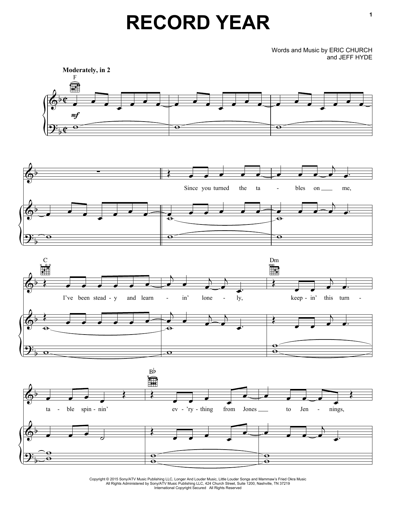 Eric Church Record Year sheet music notes and chords. Download Printable PDF.