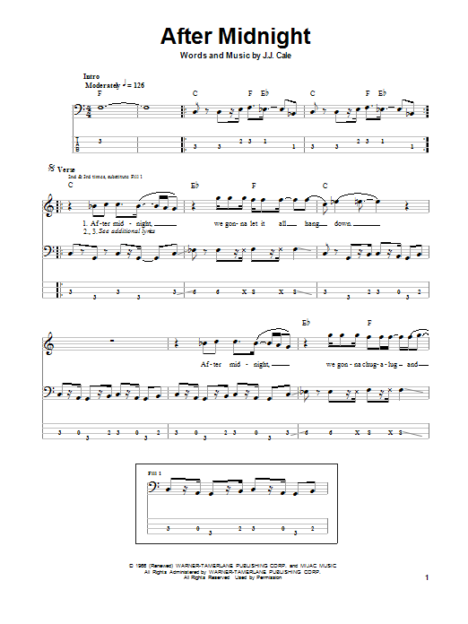 Eric Clapton After Midnight sheet music notes and chords. Download Printable PDF.