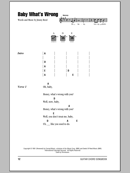 Eric Clapton Baby What's Wrong sheet music notes and chords. Download Printable PDF.