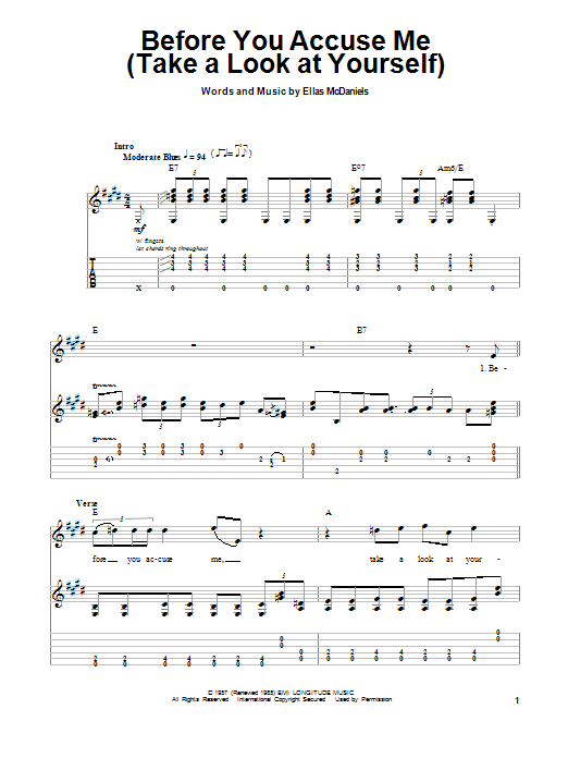 Eric Clapton Before You Accuse Me (Take A Look At Yourself) sheet music notes and chords. Download Printable PDF.