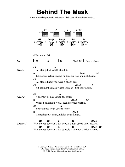 Eric Clapton Behind The Mask sheet music notes and chords arranged for Guitar Chords/Lyrics