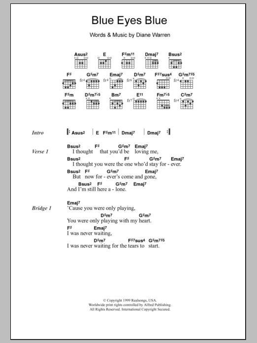 Eric Clapton Blue Eyes Blue sheet music notes and chords arranged for Guitar Chords/Lyrics