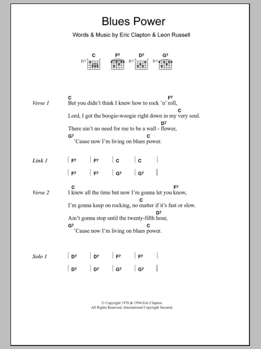 Eric Clapton Blues Power sheet music notes and chords. Download Printable PDF.