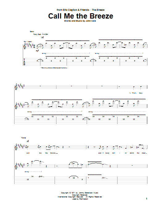 Eric Clapton Call Me The Breeze sheet music notes and chords. Download Printable PDF.