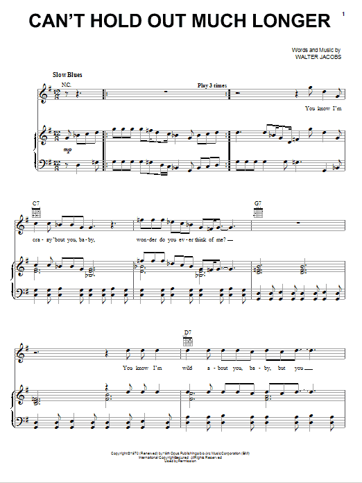 Learn to play Eric Clapton Can't Hold Out Much Longer sheet music for Piano, Vocal & Guitar Chords (Right-Hand Melody) in minutes. Price: 7.8900$ Eric Clapton Can't Hold Out Much Longer sheet music notes and chords arranged for Piano, Vocal & Guitar Chords (Right-Hand Melody)