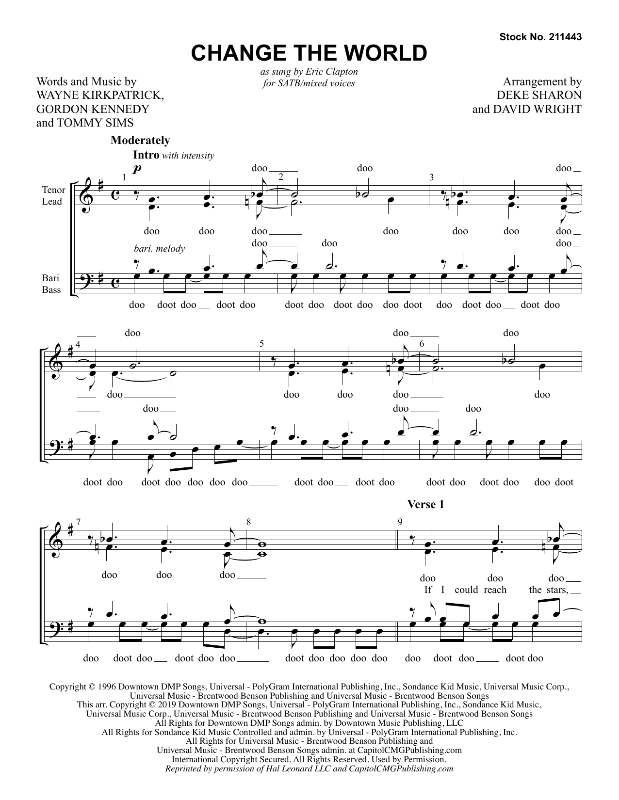 Eric Clapton Change The World (arr. Deke Sharon and David Wright) sheet music notes and chords. Download Printable PDF.