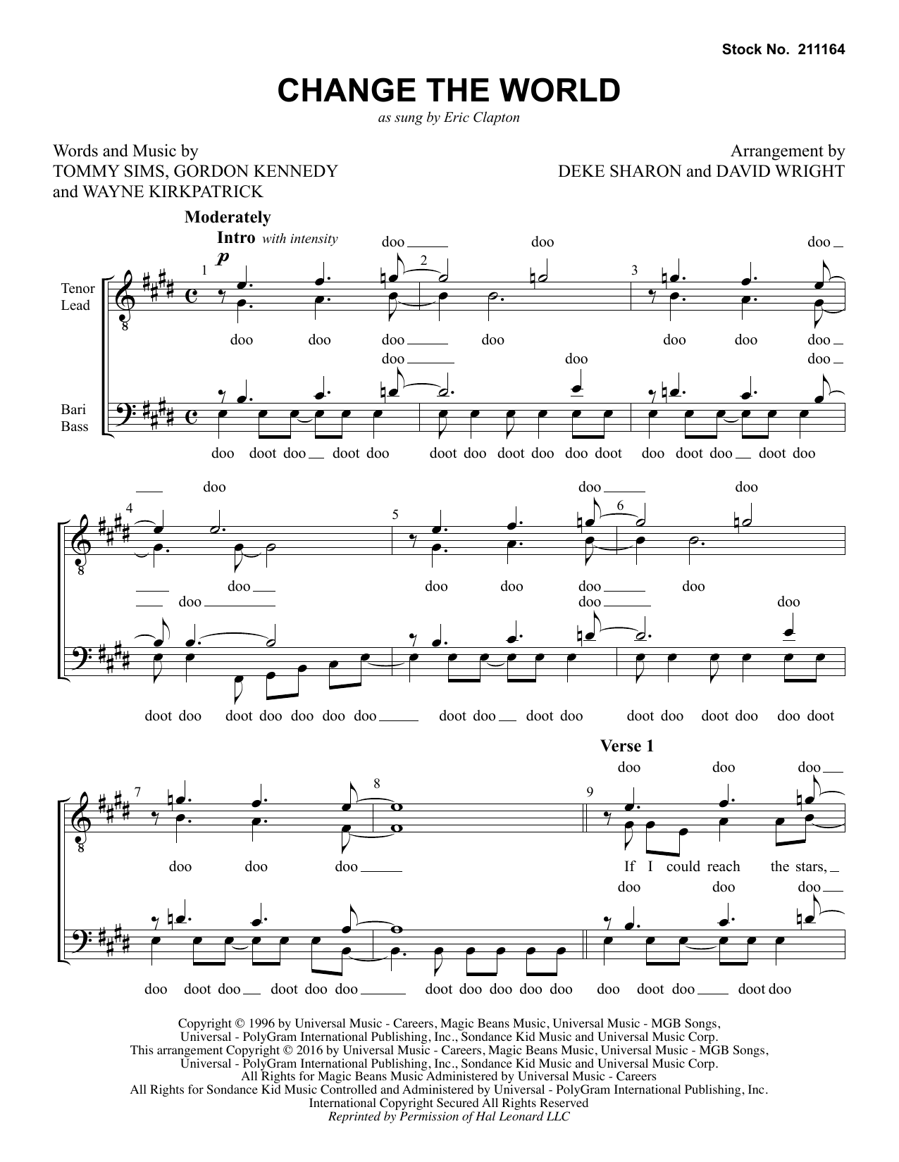 Eric Clapton Change The World (arr. Deke Sharon, David Wright) sheet music notes and chords. Download Printable PDF.