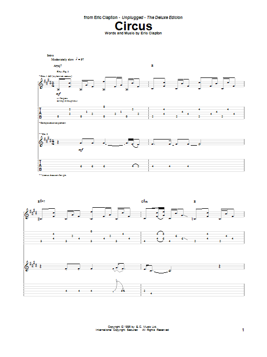 Learn to play Eric Clapton Circus sheet music for Guitar Tab in minutes. Price: 7.8900$ Eric Clapton Circus sheet music notes and chords arranged for Guitar Tab
