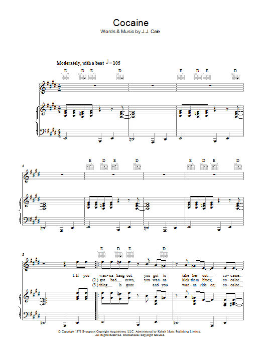 Eric Clapton Cocaine sheet music notes and chords. Download Printable PDF.