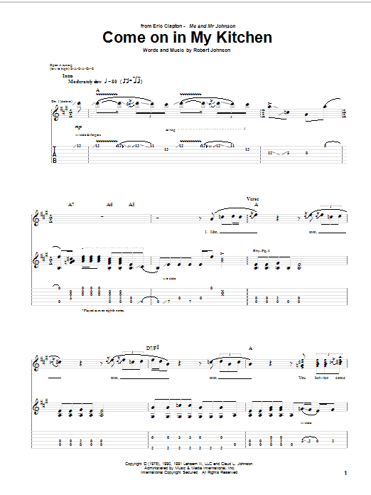 Learn to play Eric Clapton Come On In My Kitchen sheet music for Guitar Tab in minutes. Price: 7.8900$ Eric Clapton Come On In My Kitchen sheet music notes and chords arranged for Guitar Tab