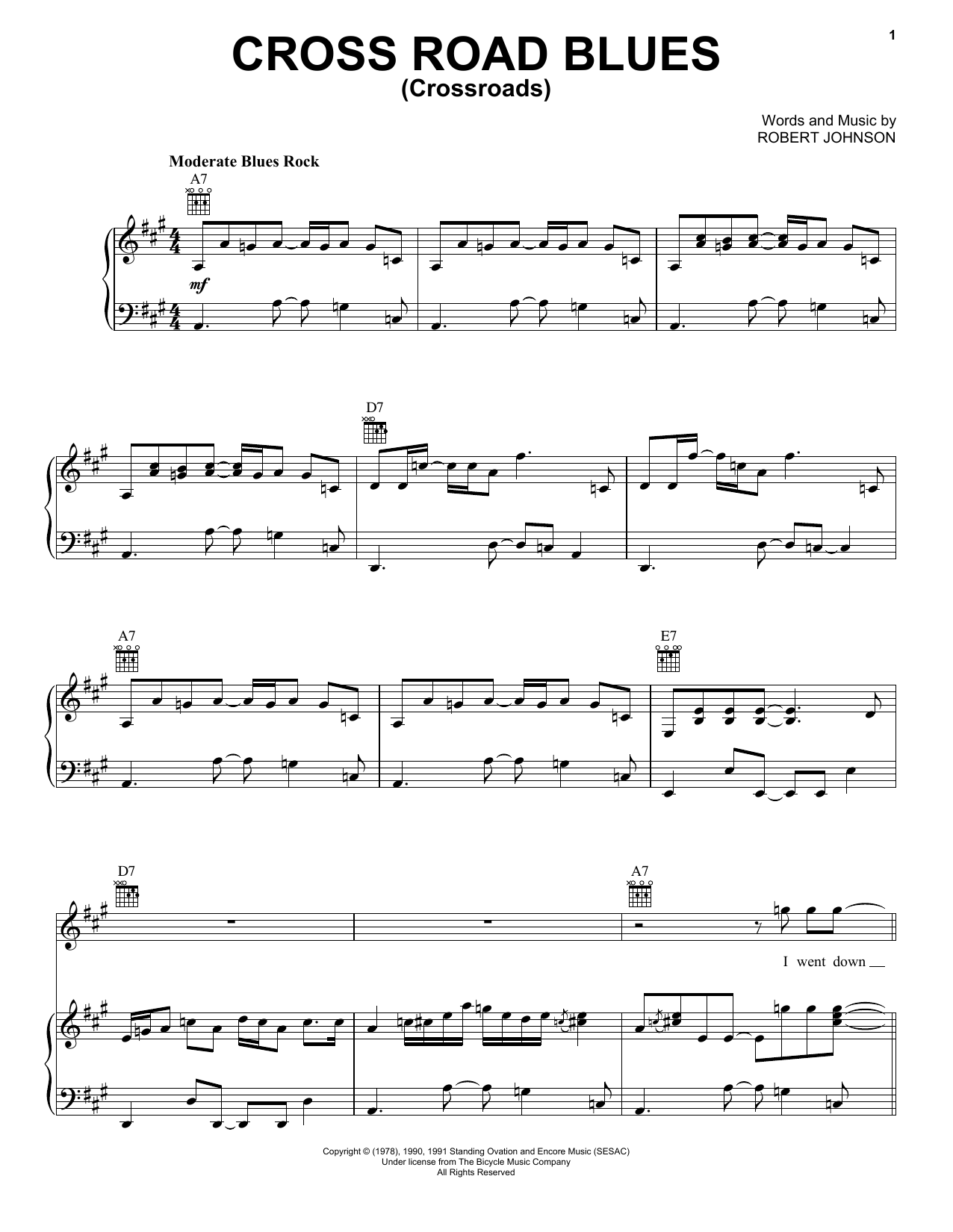 Eric Clapton Cross Road Blues (Crossroads) sheet music notes and chords. Download Printable PDF.