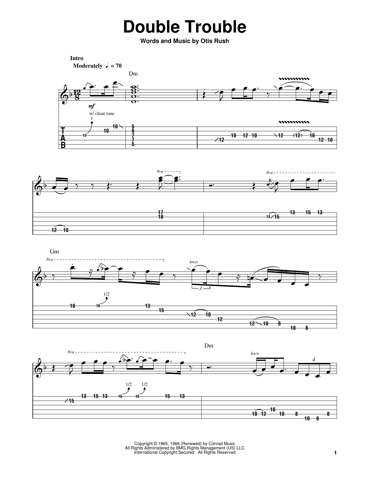 Eric Clapton Double Trouble sheet music notes and chords arranged for Guitar Tab (Single Guitar)