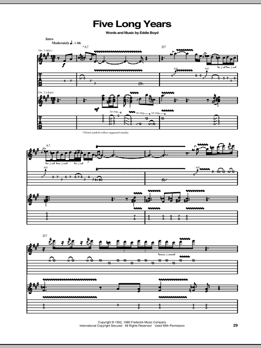 Eric Clapton Five Long Years sheet music notes and chords. Download Printable PDF.