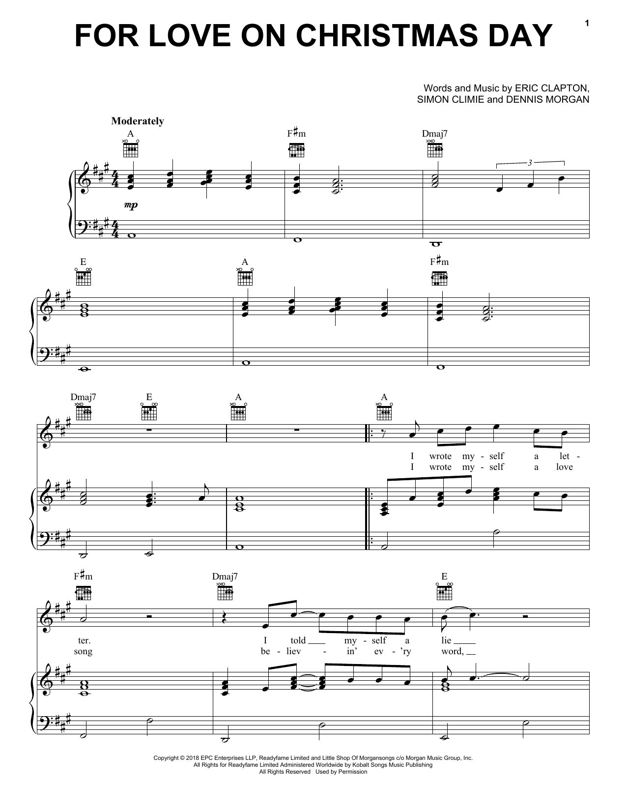 Eric Clapton For Love On Christmas Day sheet music notes and chords arranged for Piano, Vocal & Guitar Chords (Right-Hand Melody)