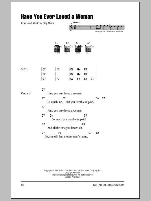 Eric Clapton Have You Ever Loved A Woman sheet music notes and chords. Download Printable PDF.