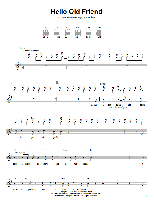 Eric Clapton Hello Old Friend sheet music notes and chords. Download Printable PDF.