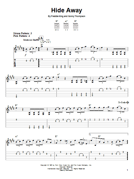 Eric Clapton Hide Away sheet music notes and chords. Download Printable PDF.