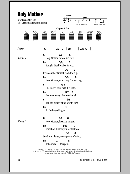 Eric Clapton Holy Mother sheet music notes and chords. Download Printable PDF.