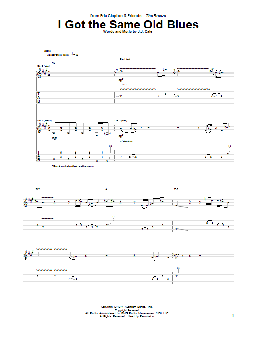 Learn to play Eric Clapton I Got The Same Old Blues sheet music for Guitar Tab in minutes. Price: 7.8900$ Eric Clapton I Got The Same Old Blues sheet music notes and chords arranged for Guitar Tab