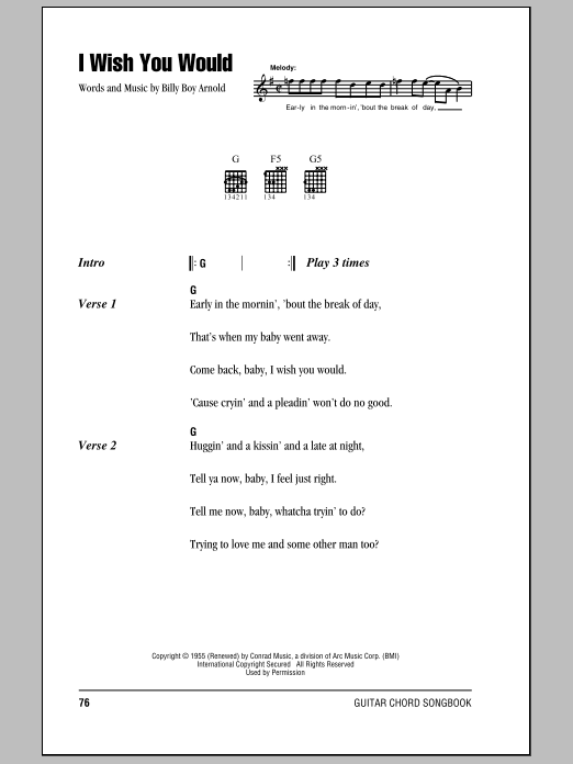 Eric Clapton I Wish You Would sheet music notes and chords arranged for Real Book – Melody, Lyrics & Chords