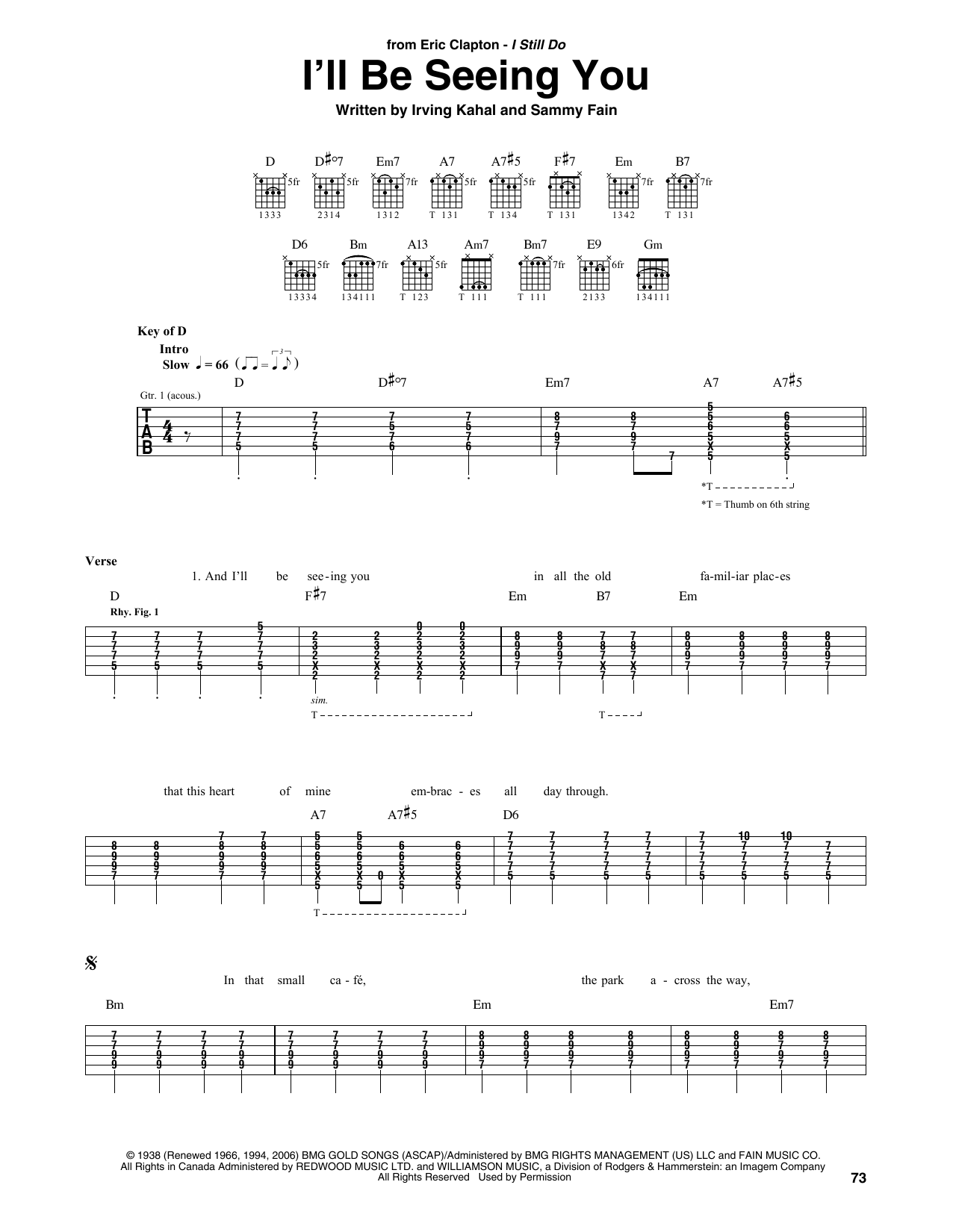 Eric Clapton I'll Be Seeing You sheet music notes and chords. Download Printable PDF.