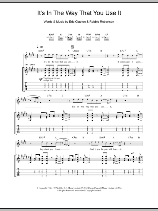 Eric Clapton It's In The Way That You Use It sheet music notes and chords. Download Printable PDF.