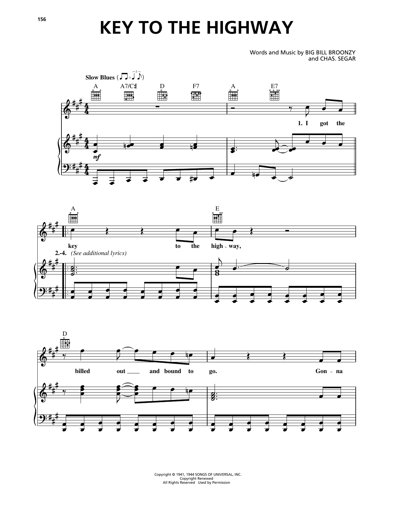 Eric Clapton Key To The Highway sheet music notes and chords. Download Printable PDF.