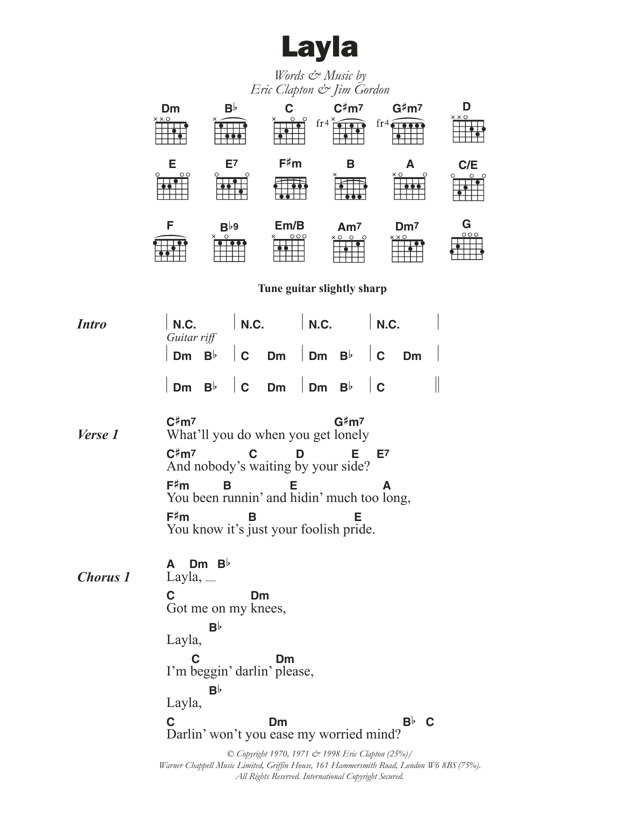 Eric Clapton Layla sheet music notes and chords. Download Printable PDF.