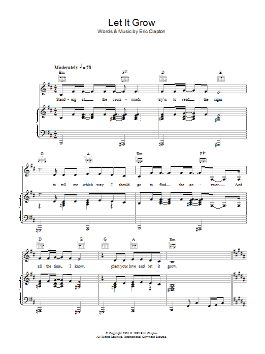 Eric Clapton Let It Grow sheet music notes and chords. Download Printable PDF.