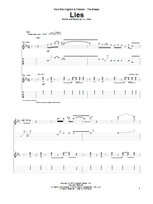 Eric Clapton Lies sheet music notes and chords. Download Printable PDF.