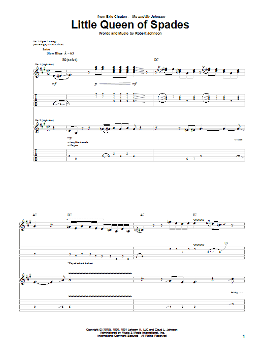 Eric Clapton Little Queen Of Spades sheet music notes and chords arranged for Guitar Tab