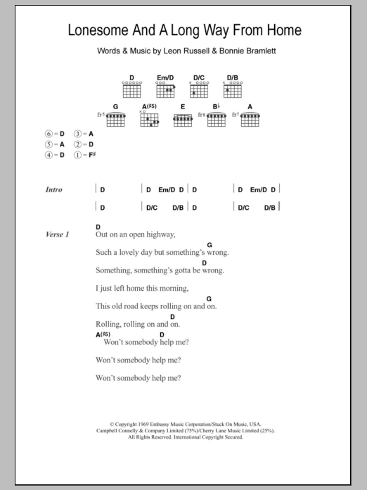 Eric Clapton Lonesome And A Long Way From Home sheet music notes and chords. Download Printable PDF.