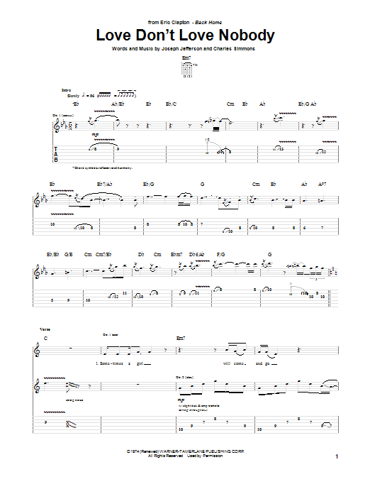 Learn to play Eric Clapton Love Don't Love Nobody sheet music for Guitar Tab in minutes. Price: 7.8900$ Eric Clapton Love Don't Love Nobody sheet music notes and chords arranged for Guitar Tab