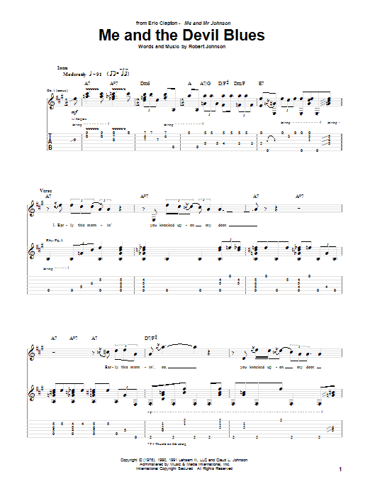 Eric Clapton Me And The Devil Blues sheet music notes and chords. Download Printable PDF.