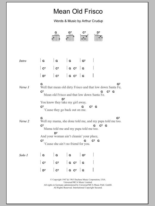 Eric Clapton Mean Old Frisco sheet music notes and chords. Download Printable PDF.