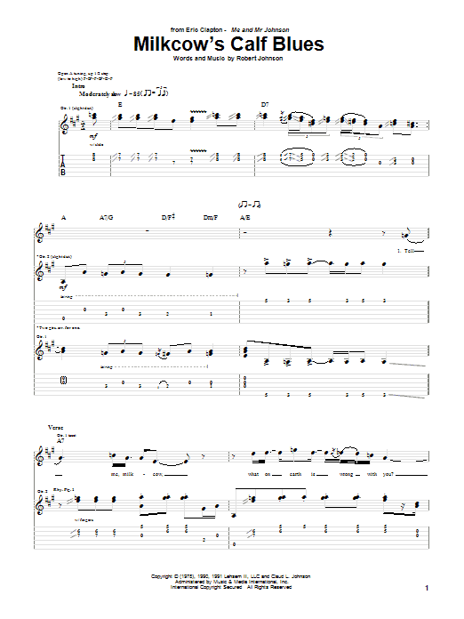 Learn to play Eric Clapton Milkcow's Calf Blues sheet music for Guitar Tab in minutes. Price: 7.8900$ Eric Clapton Milkcow's Calf Blues sheet music notes and chords arranged for Guitar Tab