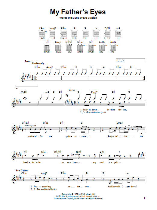 Eric Clapton My Father's Eyes sheet music notes and chords. Download Printable PDF.